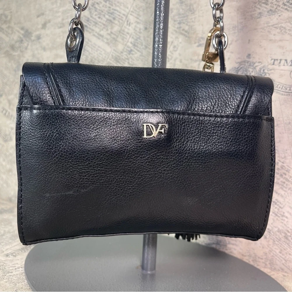 Diane von Furstenberg Mini Harper Leather Crossbody Bag Tassel Turn Lock Black